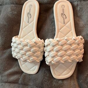 Elegant Cream Woven Slide Sandals